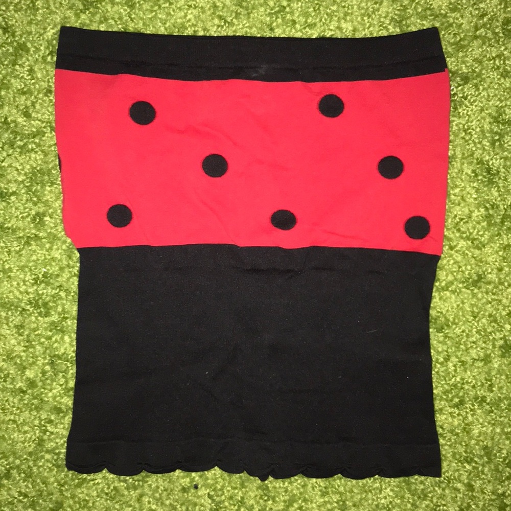 Red & Black Polka Dot Print Spandex Tube Top